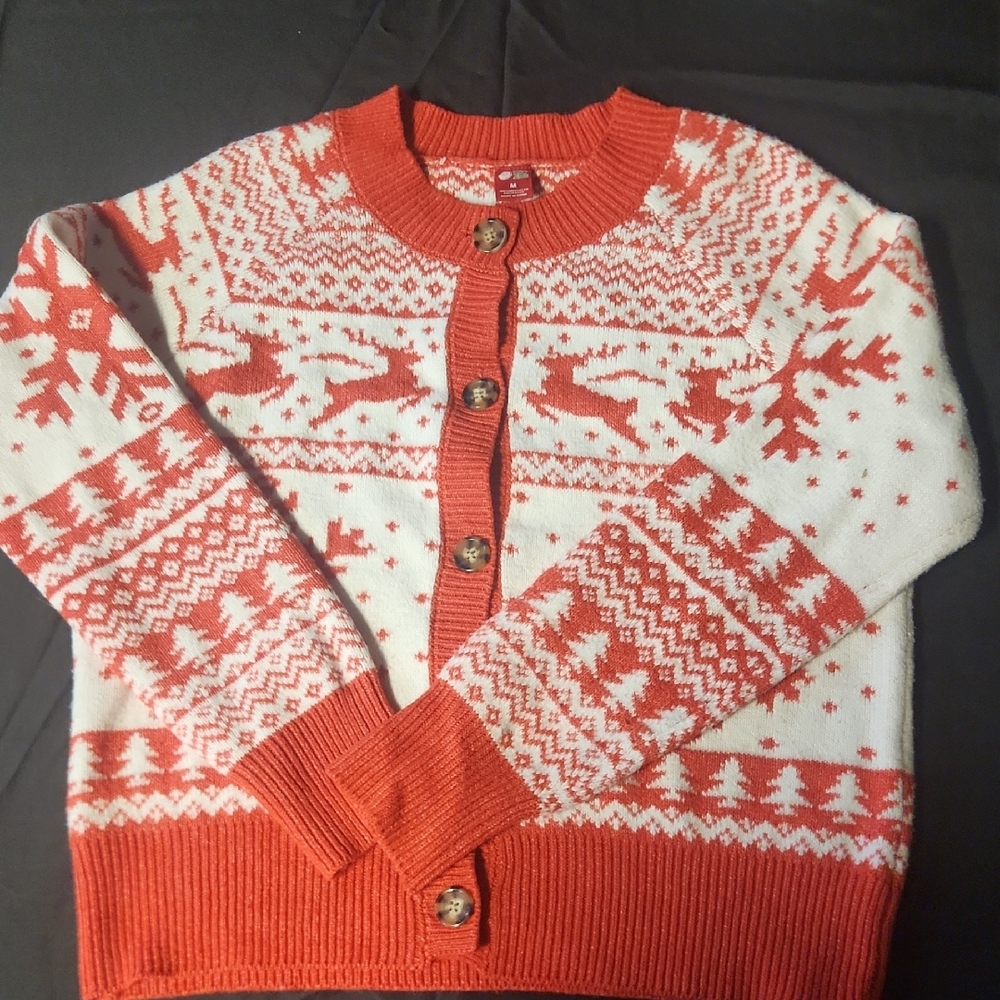 Festive Red and White Women's Cardigan Sweater